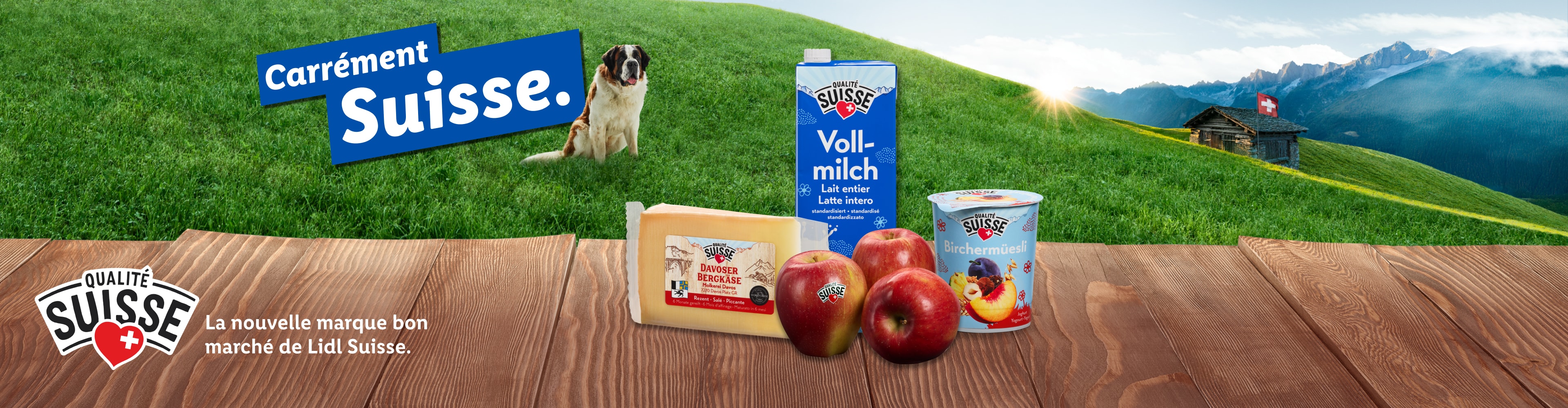 Lidl Suisse présente sa nouvelle gamme de produits laitiers et fromagers suisses, avec du lait, du fromage et du yaourt.