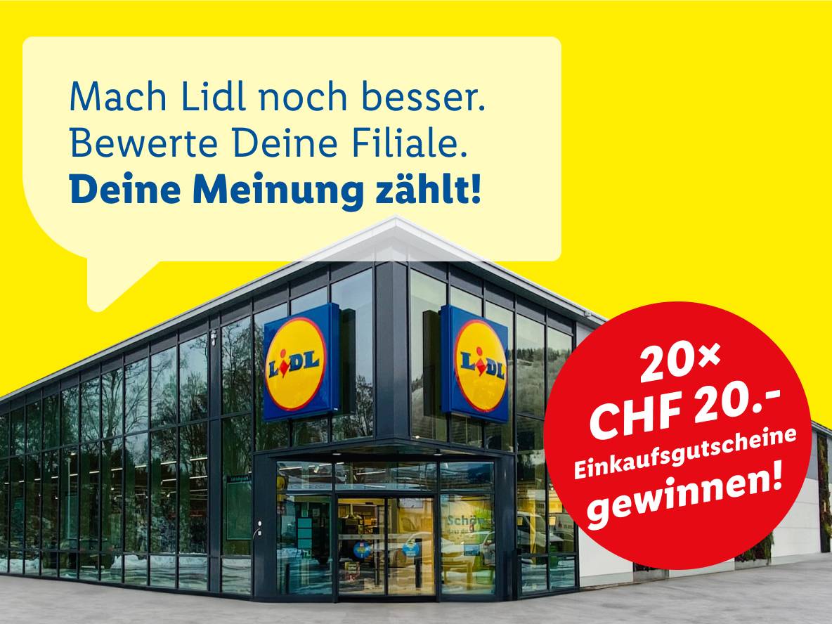Lidl-Markt mit Gewinnspiel für Einkaufsgutscheine.