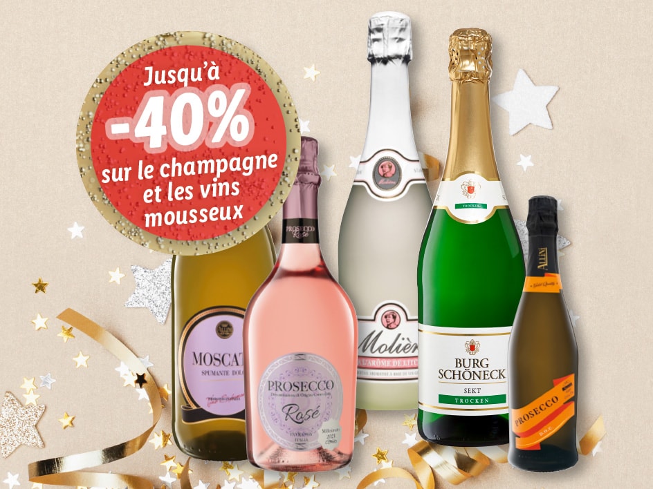 Jusqu’à -40% sur le champagne et les vins mousseux