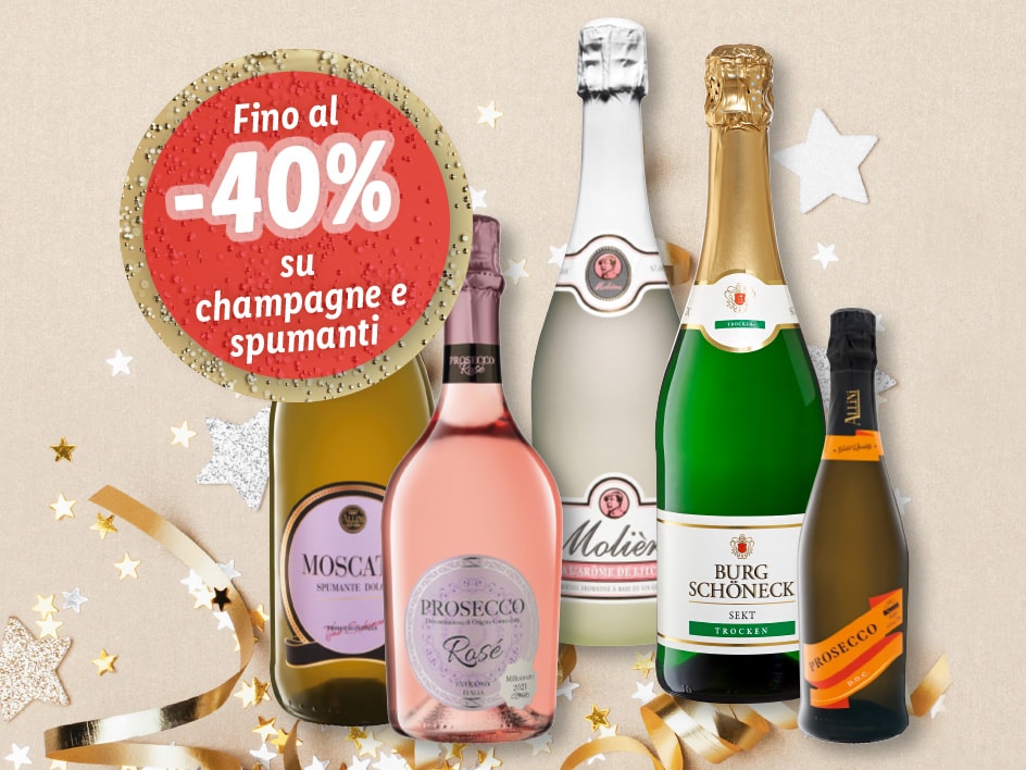 Fino al -40% su champagne e spumanti