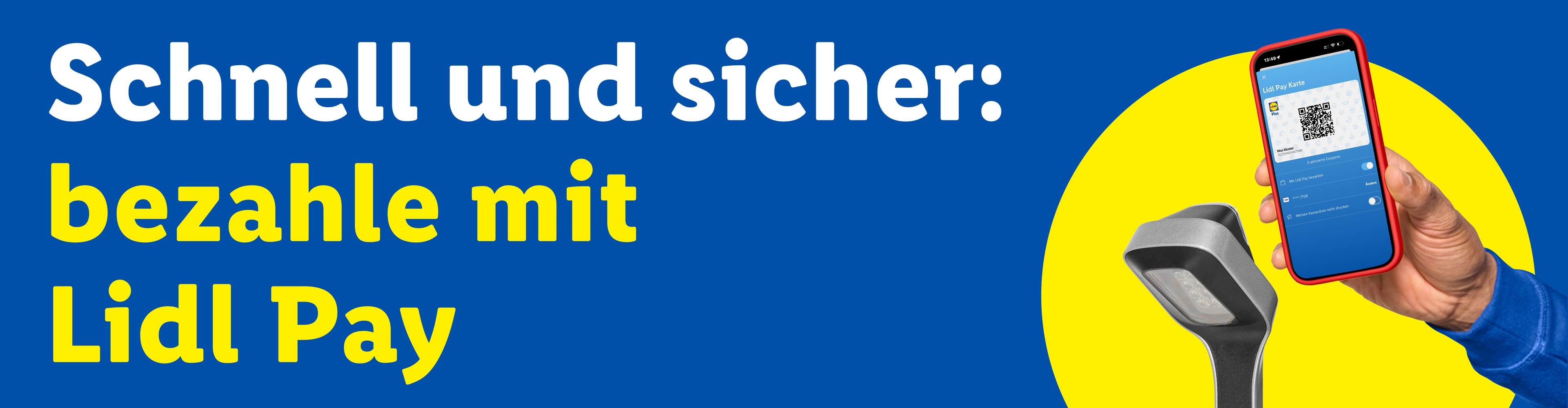 Schnelle und sichere Bezahlung mit der mobilen App, die einen QR-Code am Scanner anzeigt.