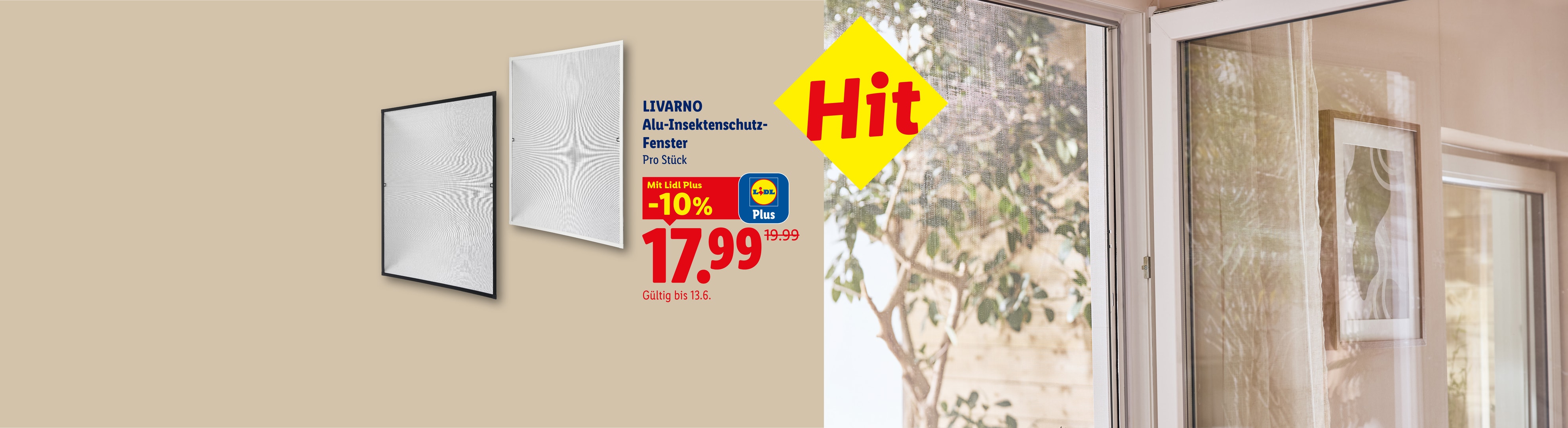 Alu-Insektenschutz-Fenster mit 10% Rabatt für 17,99€, gültig bis 13.6.