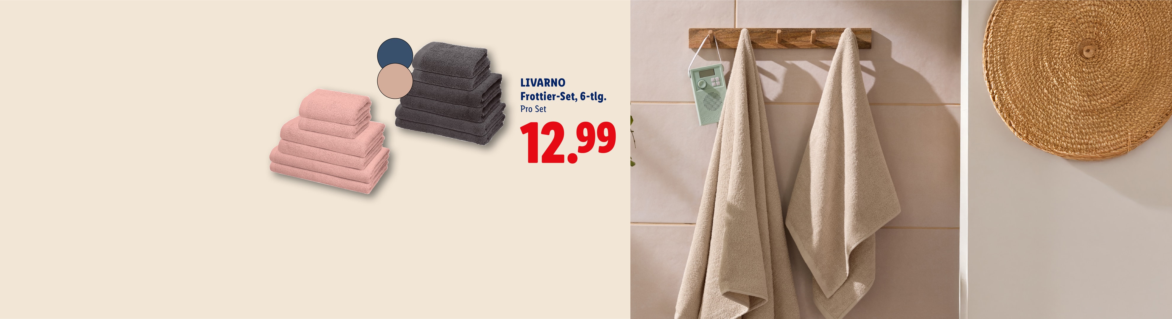 Frottee-Set, 6-teilig, in Rosa und Grau für 12,99 €