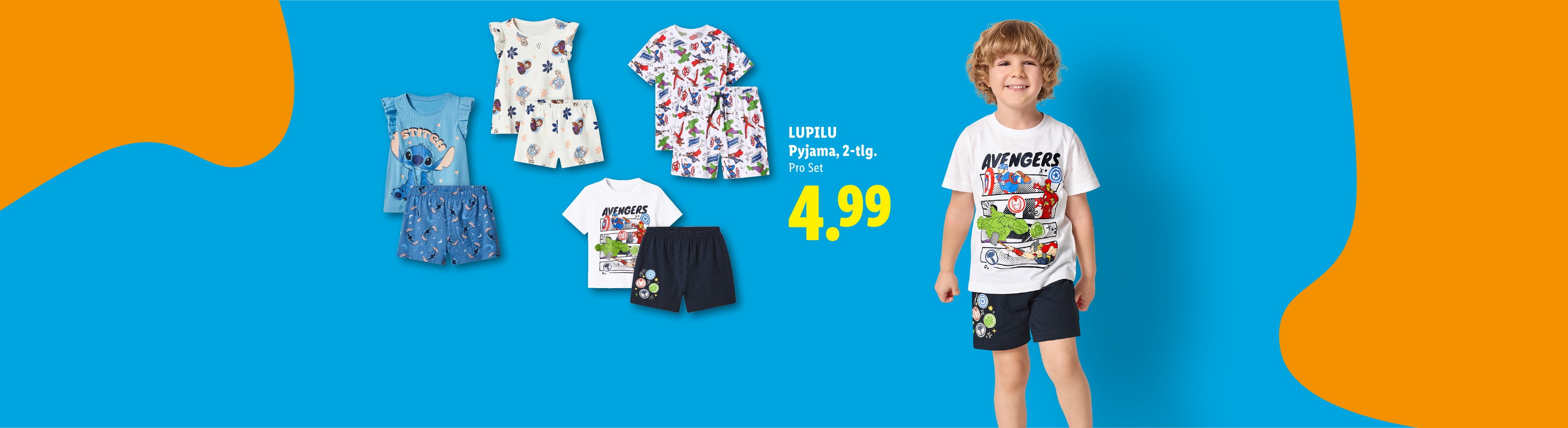 2-teiliger Kinderpyjama mit Zeichentrickfiguren, Preis 4,99.