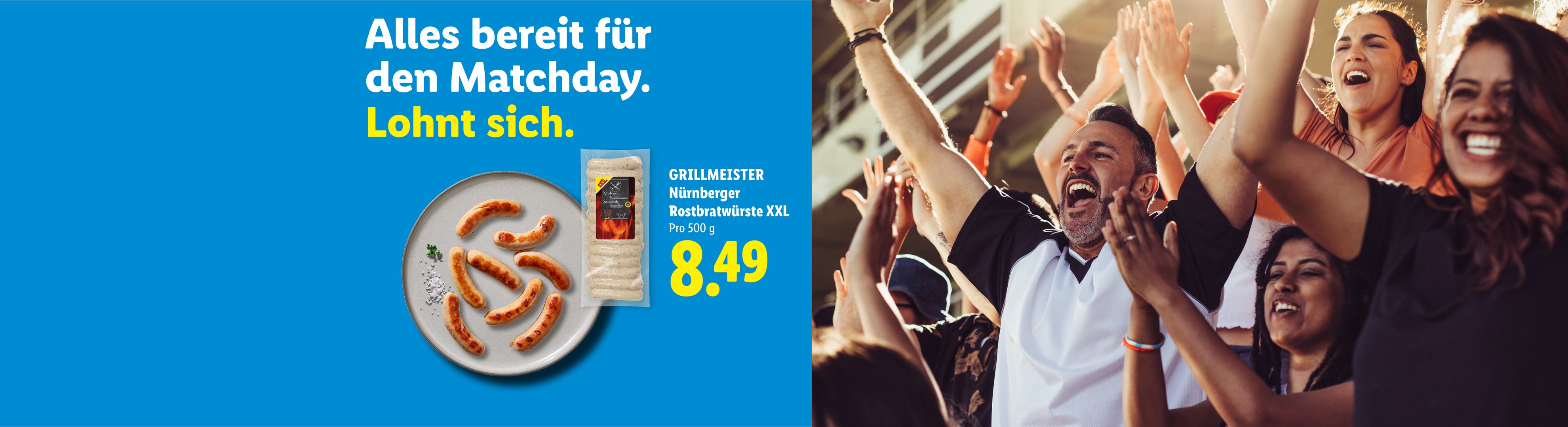 Alles bereit für den Matchday. Lohnt sich. GRILLMEISTER Nürnberger Rostbratwürste XXL Pro 500 g CHF 8.49