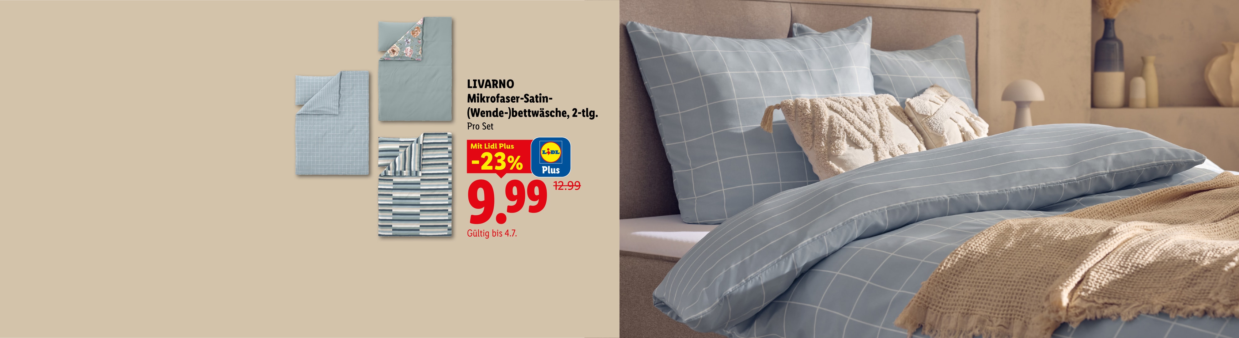 Mikrofaser-Satin-Wende-Bettwäsche, 2-tlg. Set für 9,99€.