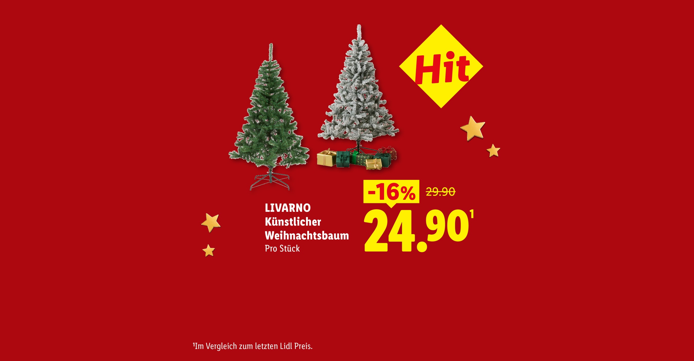 LIVARNO Künstlicher Weihnachtsbaum Pro Stück -16% CHF 24.90 Im Vergleich zum letzten Lidl Preis.