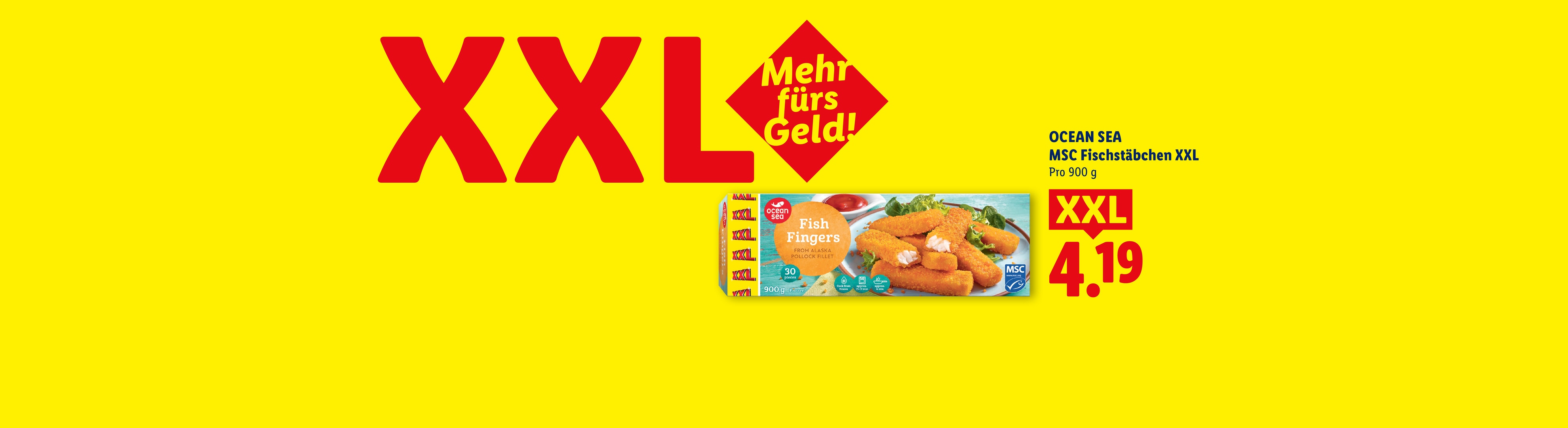 XXL Mehr fürs Geld! OCEAN SEA MSC Fischstäbchen XXL Pro 900 g CHF 4.19