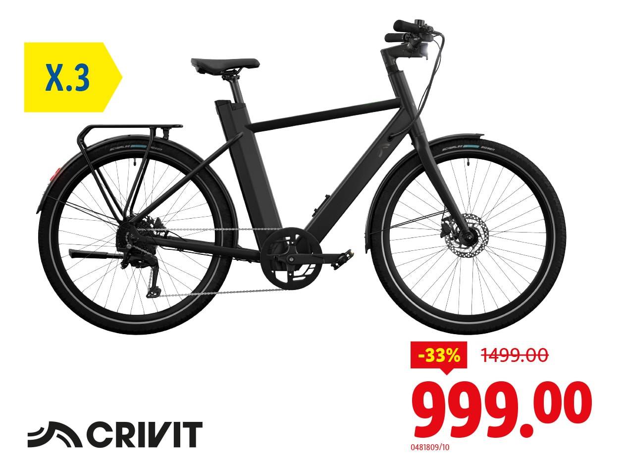 Bicicletta elettrica nera con sconto del 33%, prezzo finale 999.00.