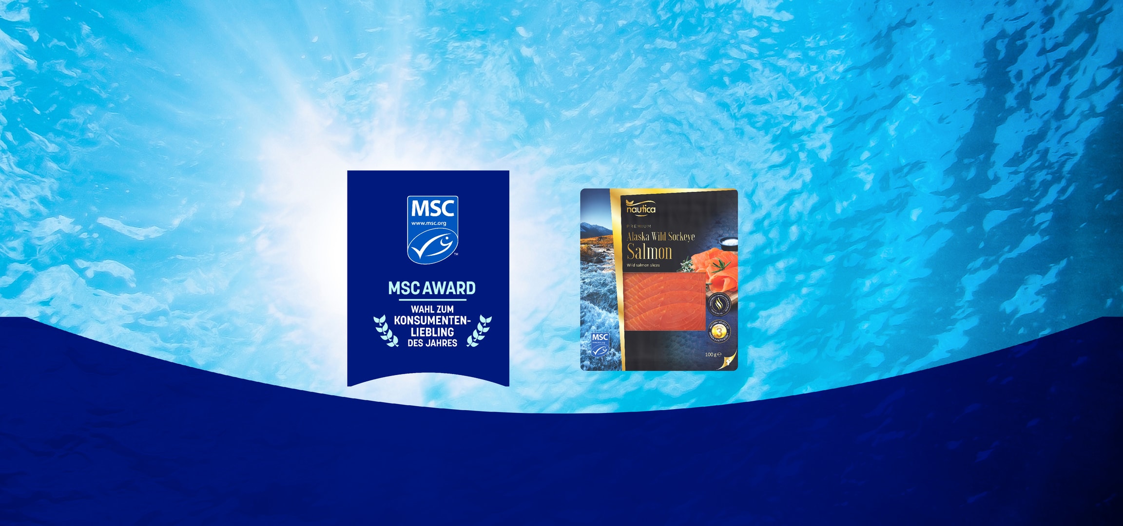 Packung Alaska Wildlachs-Scheiben mit MSC-Siegel und Auszeichnung zum Konsumentenliebling.