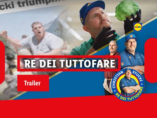 Un uomo barbuto in varie pose, con un cavolo e la scritta « RE DEI TUTTOFARE ».